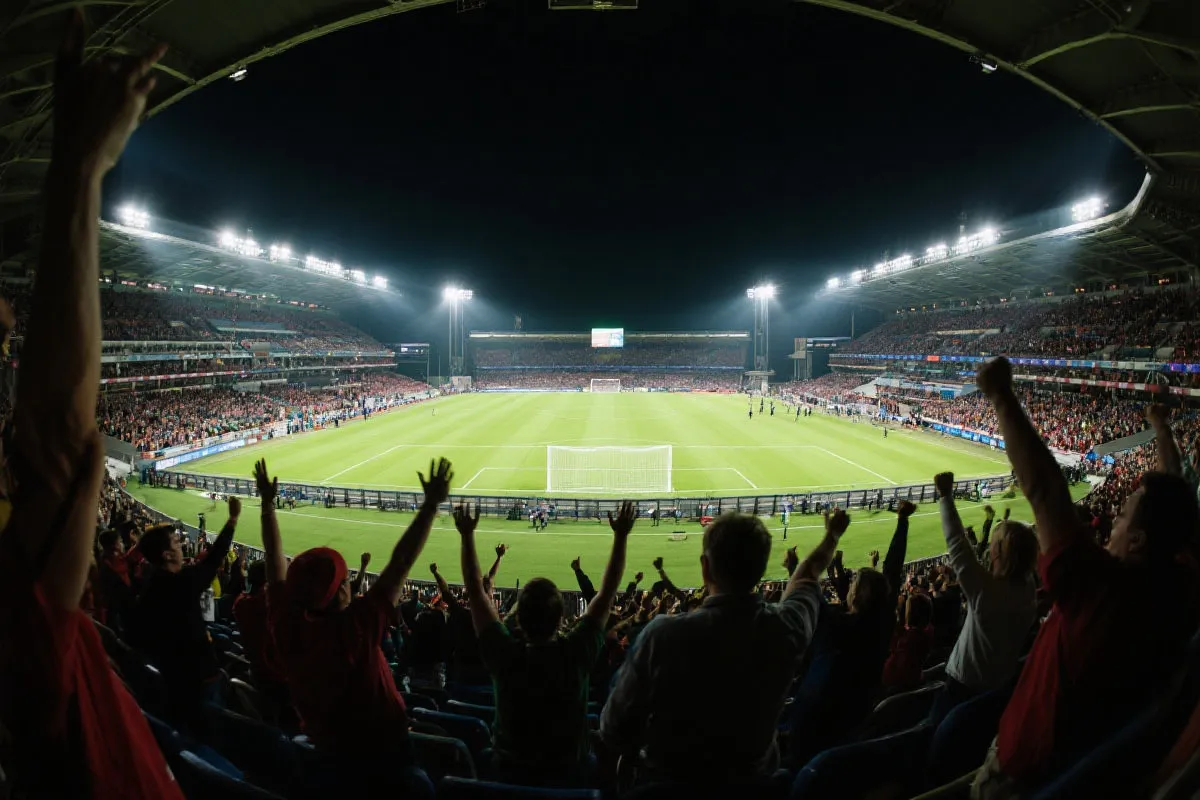 体育场夜色与欢呼观众的插图